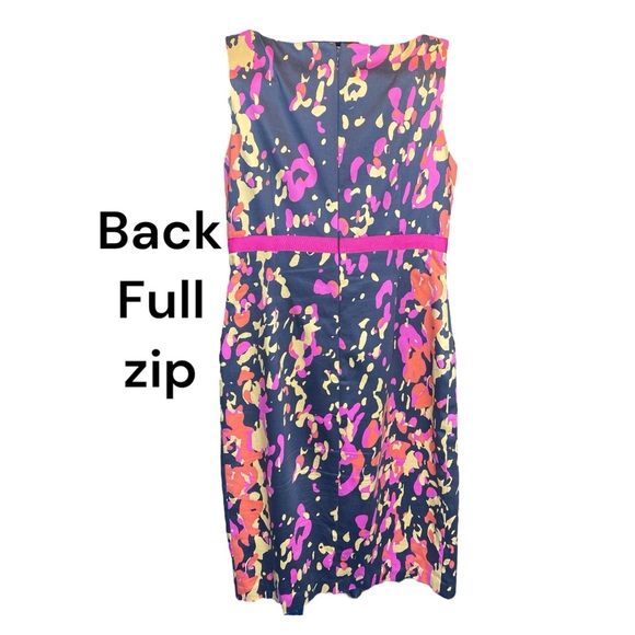 David Mister Pink Cream & Pink Splatter Paint in Navy Sleeveless Dress Sz 4 - Picture 4 of 10